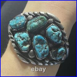 Navajo Turquoise Cluster Cuff Bracelet Sterling Silver Signed Max Largo Native