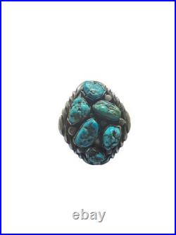 Navajo Turquoise Cluster Cuff Bracelet Sterling Silver Signed Max Largo Native