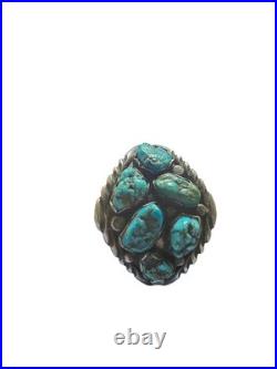 Navajo Turquoise Cluster Cuff Bracelet Sterling Silver Signed Max Largo Native