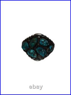 Navajo Turquoise Cluster Cuff Bracelet Sterling Silver Signed Max Largo Native