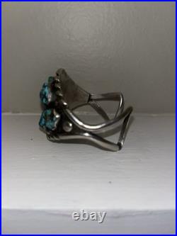 Navajo Turquoise Cluster Cuff Bracelet Sterling Silver Signed Max Largo Native