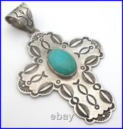 Navajo Turquoise Cross Pendant by Dean Sandoval Jr Sterling Silver