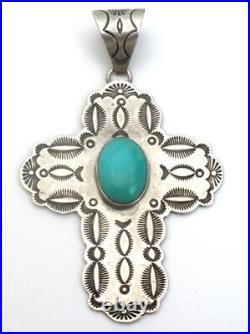 Navajo Turquoise Cross Pendant by Dean Sandoval Jr Sterling Silver