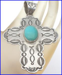 Navajo Turquoise Cross Pendant by Dean Sandoval Jr Sterling Silver