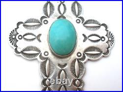 Navajo Turquoise Cross Pendant by Dean Sandoval Jr Sterling Silver