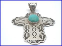 Navajo Turquoise Cross Pendant by Dean Sandoval Jr Sterling Silver