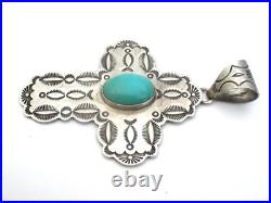 Navajo Turquoise Cross Pendant by Dean Sandoval Jr Sterling Silver