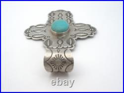 Navajo Turquoise Cross Pendant by Dean Sandoval Jr Sterling Silver