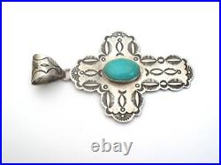 Navajo Turquoise Cross Pendant by Dean Sandoval Jr Sterling Silver