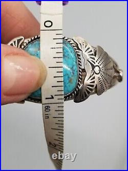Navajo Turquoise Cuff Bracelet Sterling Silver 6.75 Hallmark Shay