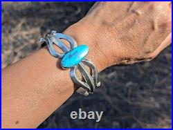 Navajo Turquoise Cuff Bracelet Sterling Silver Native NA Jewelry Tufa Cast 8in Navajo Turquoise Cuff Bracelet Sterling Silver Native NA Jewelry Tufa Cast 8in