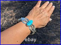 Navajo Turquoise Cuff Bracelet Sterling Silver Native NA Jewelry Tufa Cast 8in Navajo Turquoise Cuff Bracelet Sterling Silver Native NA Jewelry Tufa Cast 8in