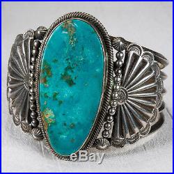 Navajo Turquoise Cuff Bracelet Sterling Silver Signed Native American