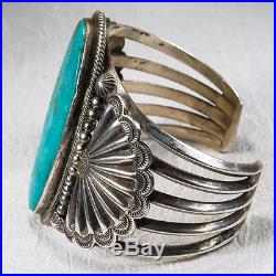 Navajo Turquoise Cuff Bracelet Sterling Silver Signed Native American