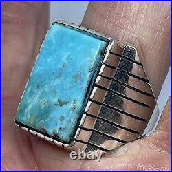 Navajo Turquoise Mens Ring Sz 10.5 Lg Rectangle Signed Ray Jack 12g Sterling