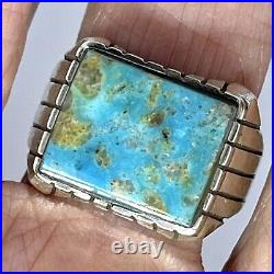 Navajo Turquoise Mens Ring Sz 9 Med Wd Rectangle Signed Ray Jack 12g Sterling