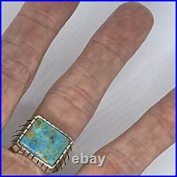Navajo Turquoise Mens Ring Sz 9 Med Wd Rectangle Signed Ray Jack 12g Sterling