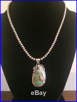 Navajo Turquoise Pendant & Sterling Silver Bead Necklace V NEZ Southwestern 925