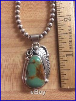 Navajo Turquoise Pendant & Sterling Silver Bead Necklace V NEZ Southwestern 925