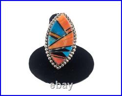 Navajo Turquoise Ring Mosaic Signed Douglas Native American Jewelry NA Size 9.5