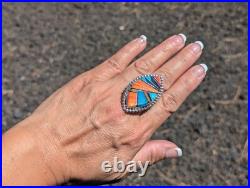 Navajo Turquoise Ring Mosaic Signed Douglas Native American Jewelry NA Size 9.5