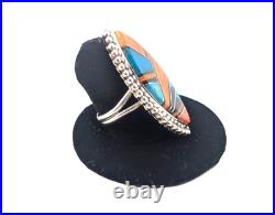 Navajo Turquoise Ring Mosaic Signed Douglas Native American Jewelry NA Size 9.5
