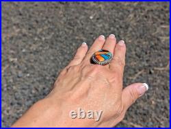 Navajo Turquoise Ring Mosaic Signed Douglas Native American Jewelry NA Size 9.5
