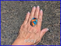 Navajo Turquoise Ring Mosaic Signed Douglas Native American Jewelry NA Size 9.5