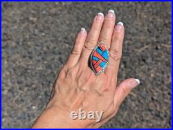 Navajo Turquoise Ring Mosaic Silver Signed Native American Jewelry NA Sz 8.75US