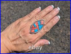 Navajo Turquoise Ring Mosaic Silver Signed Native American Jewelry NA Sz 8.75US
