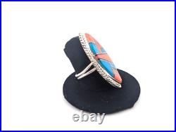 Navajo Turquoise Ring Mosaic Silver Signed Native American Jewelry NA Sz 8.75US
