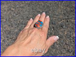 Navajo Turquoise Ring Mosaic Silver Signed Native American Jewelry NA Sz 8.75US