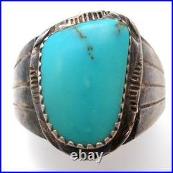 Navajo Turquoise Ring Sterling Silver Handmade Size 13 Signed HT Herbert Tsosie