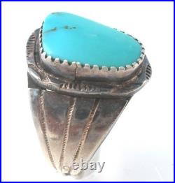 Navajo Turquoise Ring Sterling Silver Handmade Size 13 Signed HT Herbert Tsosie