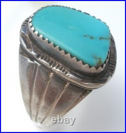 Navajo Turquoise Ring Sterling Silver Handmade Size 13 Signed HT Herbert Tsosie
