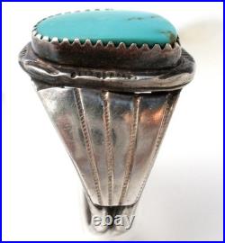 Navajo Turquoise Ring Sterling Silver Handmade Size 13 Signed HT Herbert Tsosie