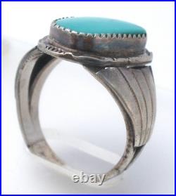 Navajo Turquoise Ring Sterling Silver Handmade Size 13 Signed HT Herbert Tsosie