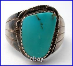 Navajo Turquoise Ring Sterling Silver Handmade Size 13 Signed HT Herbert Tsosie