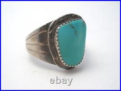 Navajo Turquoise Ring Sterling Silver Handmade Size 13 Signed HT Herbert Tsosie