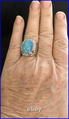 Navajo Turquoise Ring Sterling Silver sizes 9.75 TByrd AJoe R0150 Navajo Turquoise Ring Sterling Silver sizes 9.75 TByrd AJoe R0150