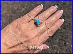 Navajo Turquoise Rope Lasso Sterling Silver Ring Native Am Jewelry Sz 6US