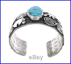 Navajo Turquoise Sterling Silver Bear And Dragonfly Cuff Bracelet RX97756
