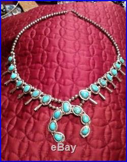 Navajo Turquoise & Sterling Silver Squash Blossom Necklace