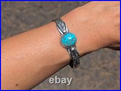 Navajo Turquoise Stone Cuff Bracelet Sterling Silver Hand Stamped Jewelry Sz 6.5 Navajo Turquoise Stone Cuff Bracelet Sterling Silver Hand Stamped Jewelry Sz 6.5