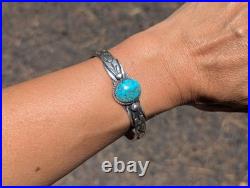 Navajo Turquoise Stone Cuff Bracelet Sterling Silver Hand Stamped Jewelry Sz 6.5 Navajo Turquoise Stone Cuff Bracelet Sterling Silver Hand Stamped Jewelry Sz 6.5