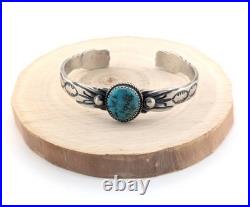 Navajo Turquoise Stone Cuff Bracelet Sterling Silver Hand Stamped Jewelry Sz 6.5 Navajo Turquoise Stone Cuff Bracelet Sterling Silver Hand Stamped Jewelry Sz 6.5