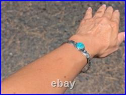 Navajo Turquoise Stone Cuff Bracelet Sterling Silver Hand Stamped Jewelry Sz 6.5 Navajo Turquoise Stone Cuff Bracelet Sterling Silver Hand Stamped Jewelry Sz 6.5