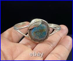 Navajo VTG Native American Sterling Silver Turquoise Leaf Cuff Bracelet Signed Navajo VTG Native American Sterling Silver Turquoise Leaf Cuff Bracelet Signed