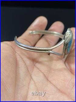 Navajo VTG Native American Sterling Silver Turquoise Leaf Cuff Bracelet Signed Navajo VTG Native American Sterling Silver Turquoise Leaf Cuff Bracelet Signed
