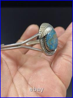 Navajo VTG Native American Sterling Silver Turquoise Leaf Cuff Bracelet Signed Navajo VTG Native American Sterling Silver Turquoise Leaf Cuff Bracelet Signed